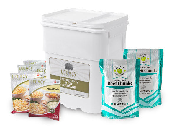 Legacy Food Storage 158 Serving Entrée Meat Combo Bucket packaging front view