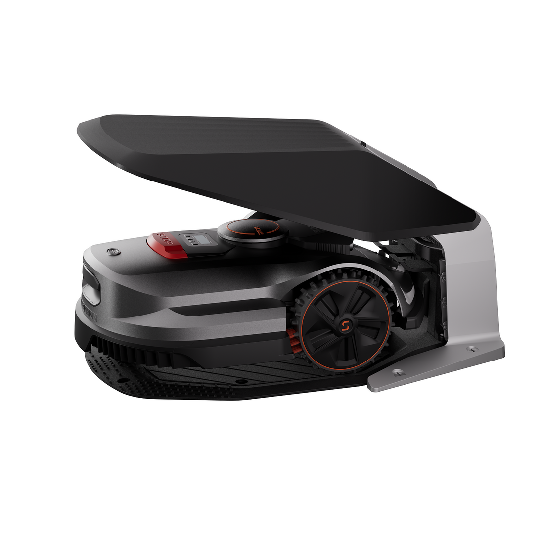 Sunseeker X7+ Gen2 charging in its garage dock