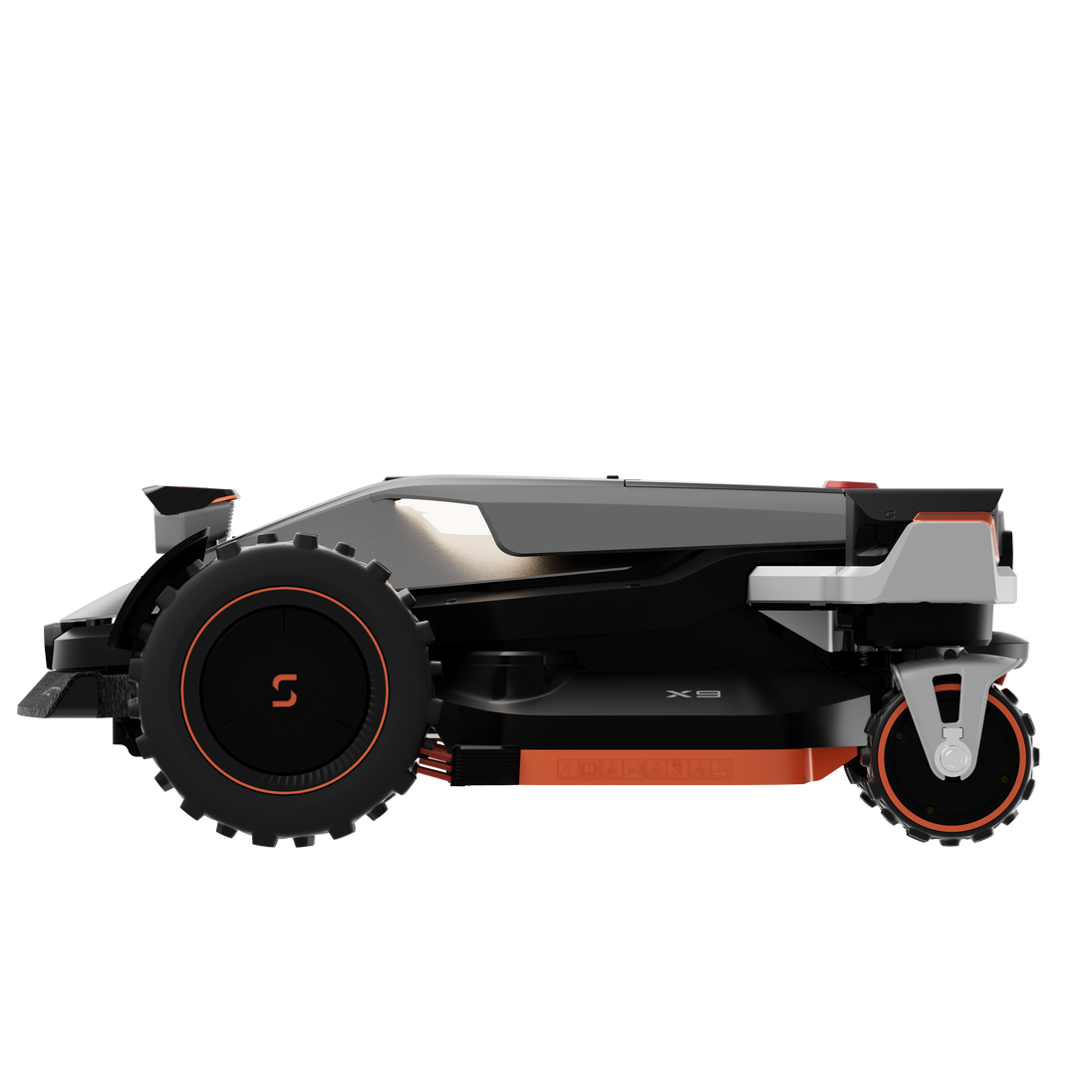Sunseeker X9+ robot lawn mower, left side view