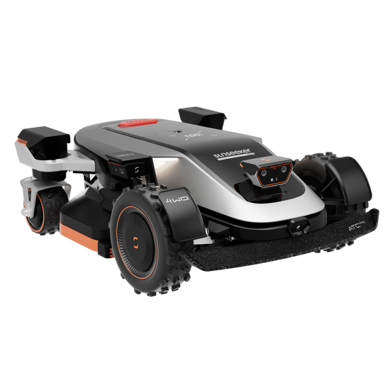 Sunseeker X9 robot lawn mower, right 45-degree view