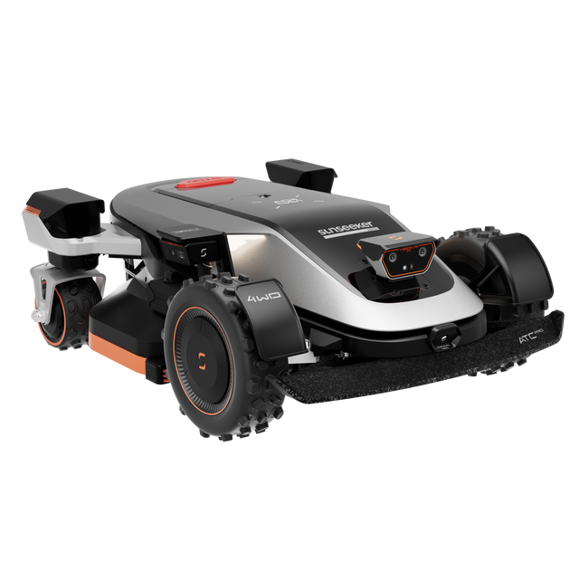 Sunseeker X9 robot lawn mower, right 45-degree view