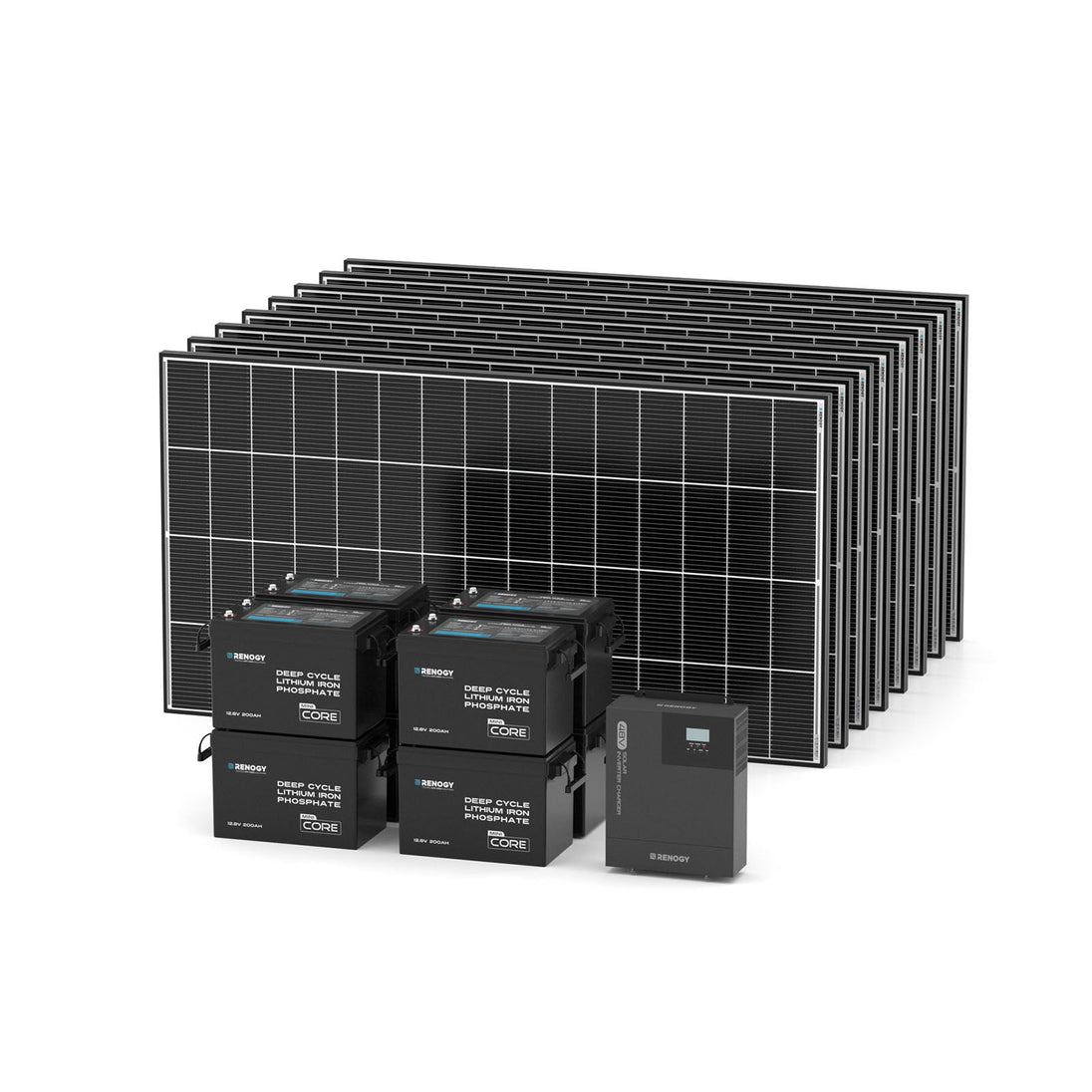 Renogy 2.5kW Essential Plus off-grid solar kit with panels, batteries, and inverter