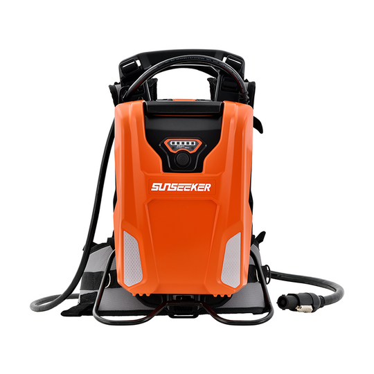 Sunseeker 60V battery harness shown carrying a backpack battery (battery sold separately)