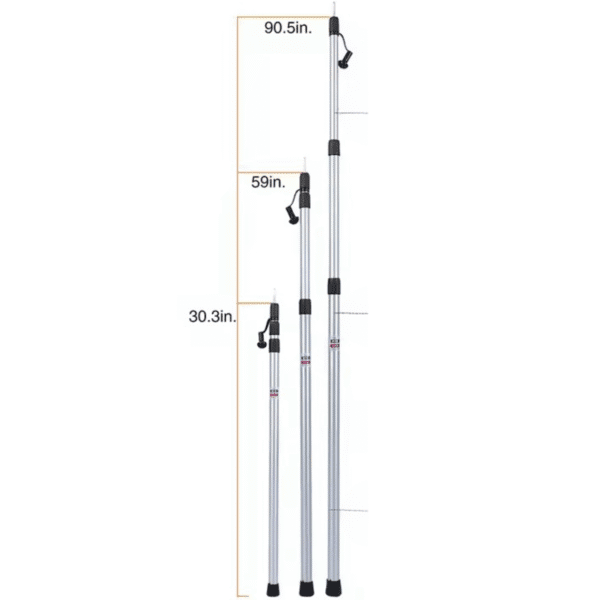 BunduTec awning tent pole supporting awning at campsite