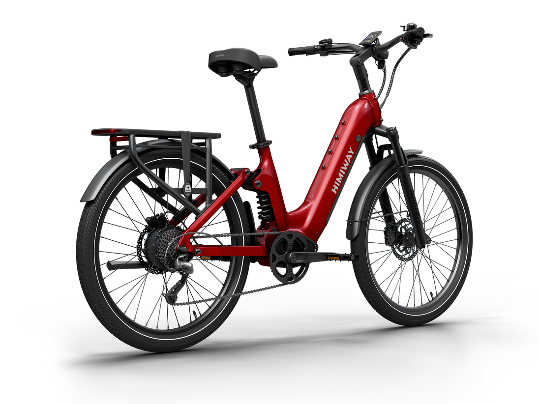 Himiway A7 e-bike in Red, three-quarter view