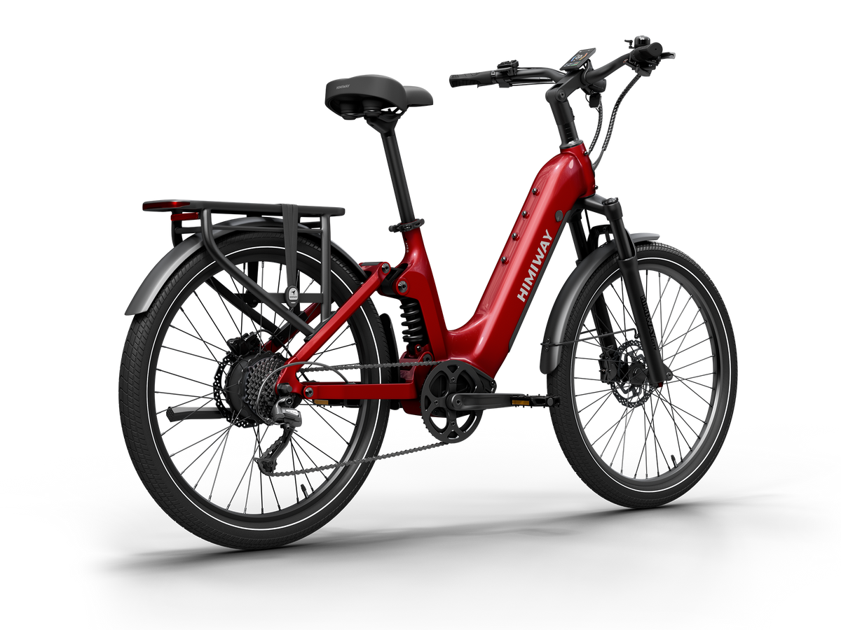 Himiway A7 e-bike in Red, three-quarter view