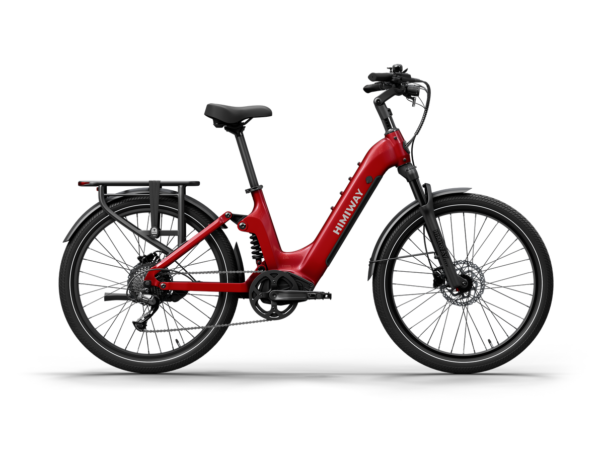 Himiway A7 commuter e-bike in Red, side view