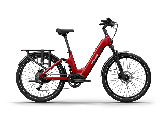 Himiway A7 commuter e-bike in Red, side view