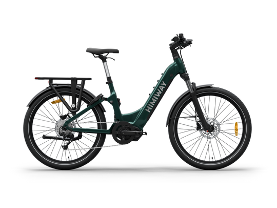Himiway A7 Pro mid-drive step-thru e-bike in Emerald Green, side view