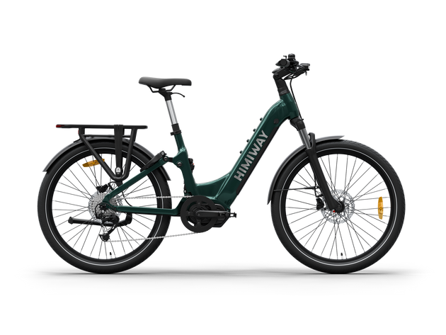 Himiway A7 Pro mid-drive step-thru e-bike in Emerald Green, side view