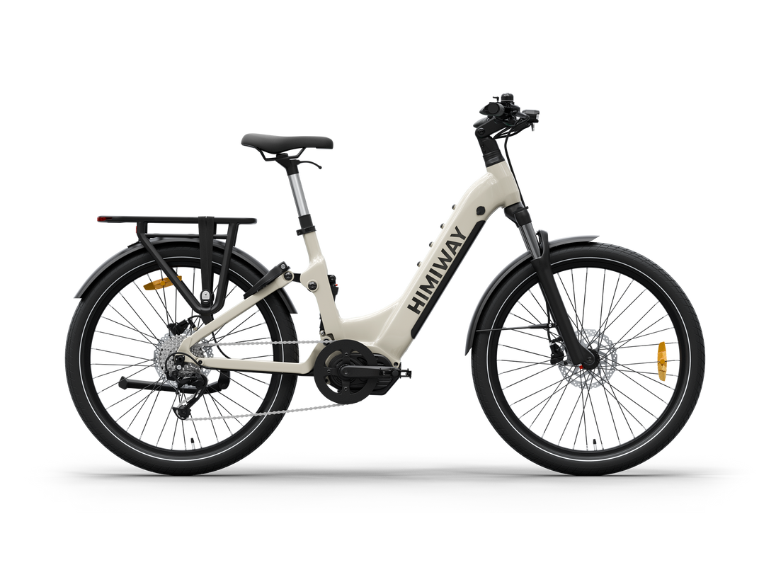 Himiway A7 Pro mid-drive step-thru e-bike in Light Gray, side view