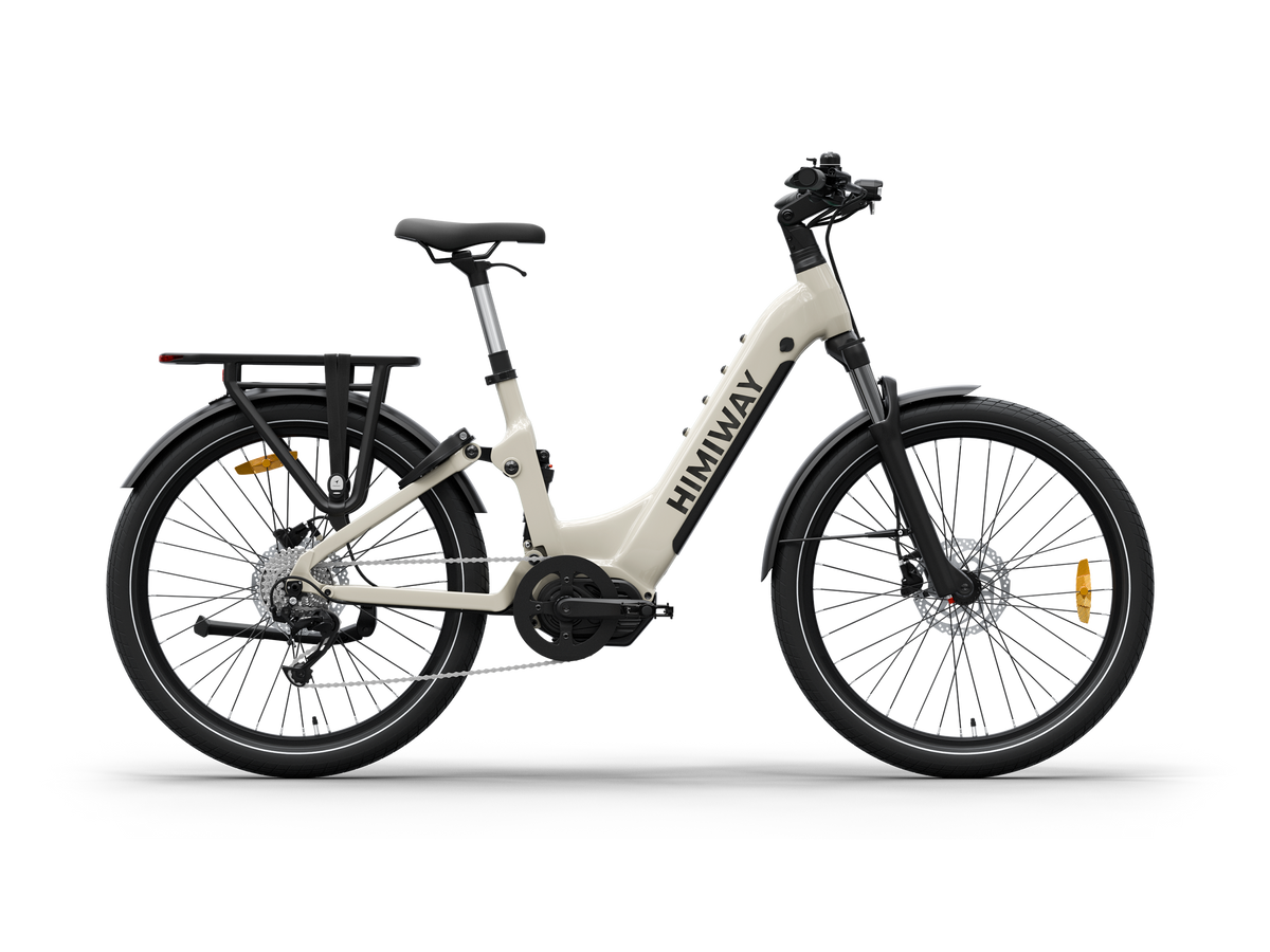 Himiway A7 Pro mid-drive step-thru e-bike in Light Gray, side view