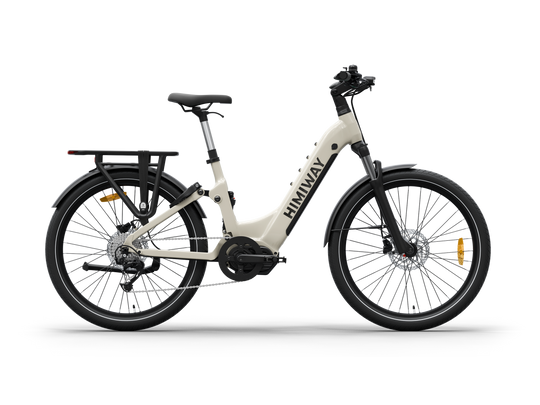 Himiway A7 Pro mid-drive step-thru e-bike in Light Gray, side view