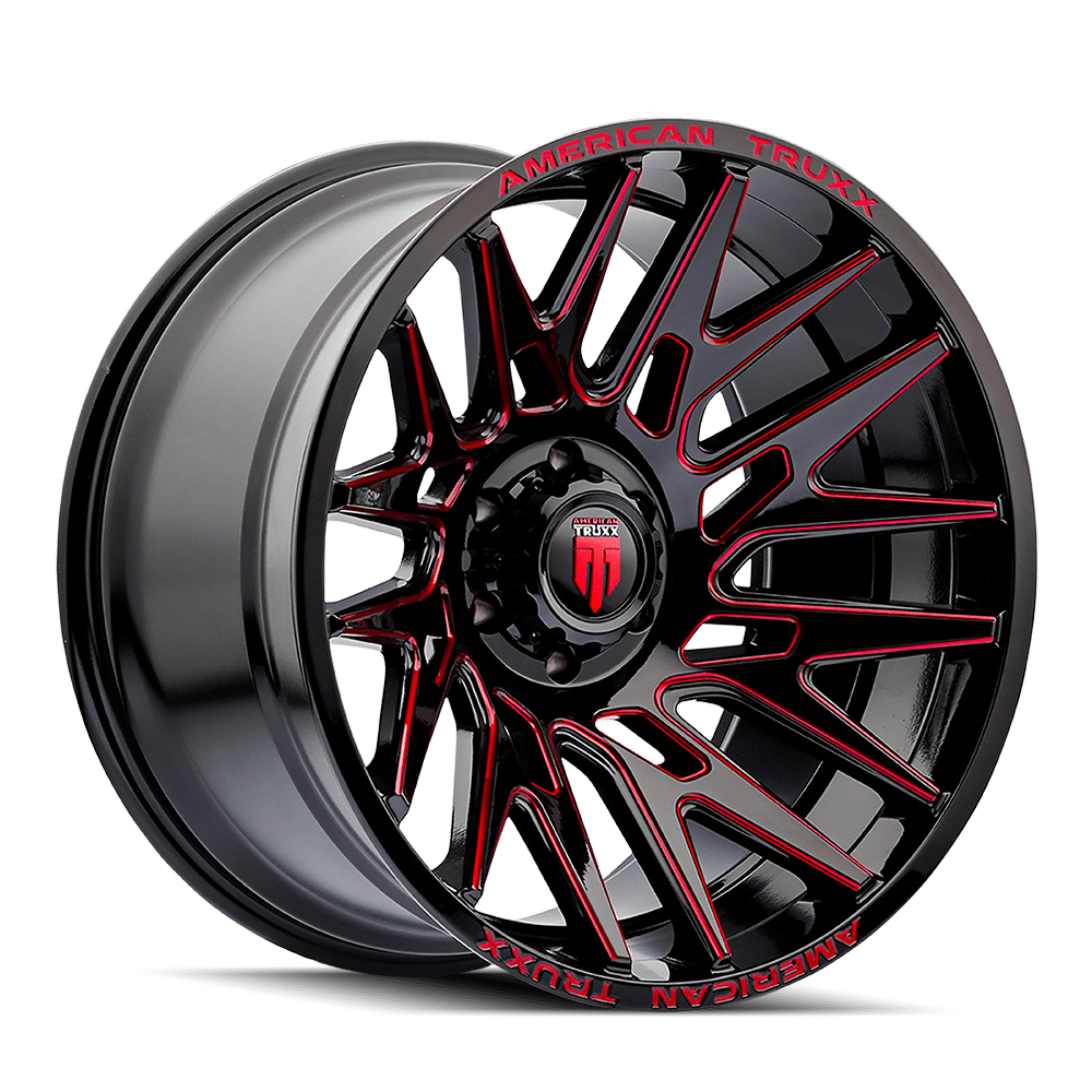American Truxx Evolution AT1919 Wheel – Gloss Black w/ Red Prizm Milled Spokes