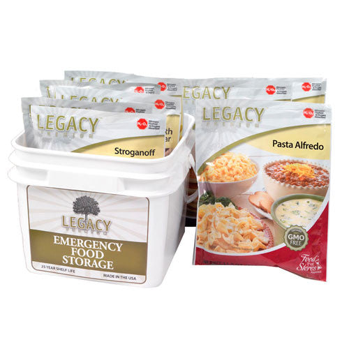 Legacy Food Storage 32 Serving Gluten Free 72 hour kit contents with meal pouches displayed