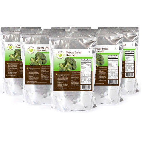 Legacy Food Storage 30 Serving Freeze Dried Broccoli Pouch - 6 pack six pouch bundle view