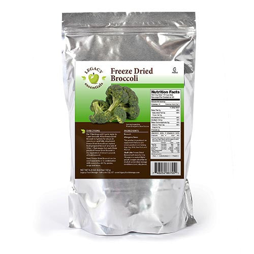 Legacy Food Storage 30 Serving Freeze Dried Broccoli Pouch - 6 pack single pouch view