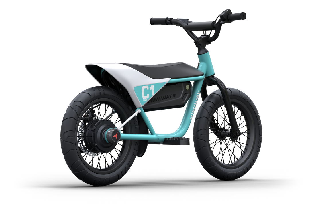 Himiway C1 kids e-bike in Cyan, rear angle