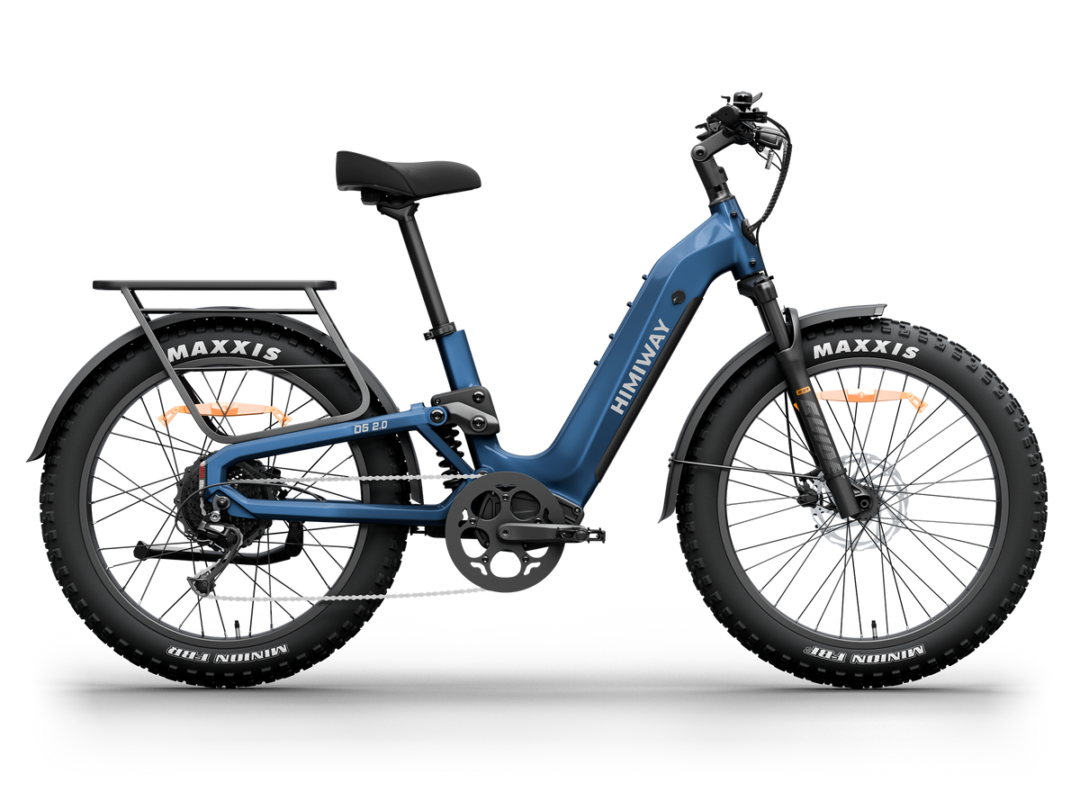 Himiway D5 2.0 ST step-thru fat tire e-bike in Midnight Blue, side view
