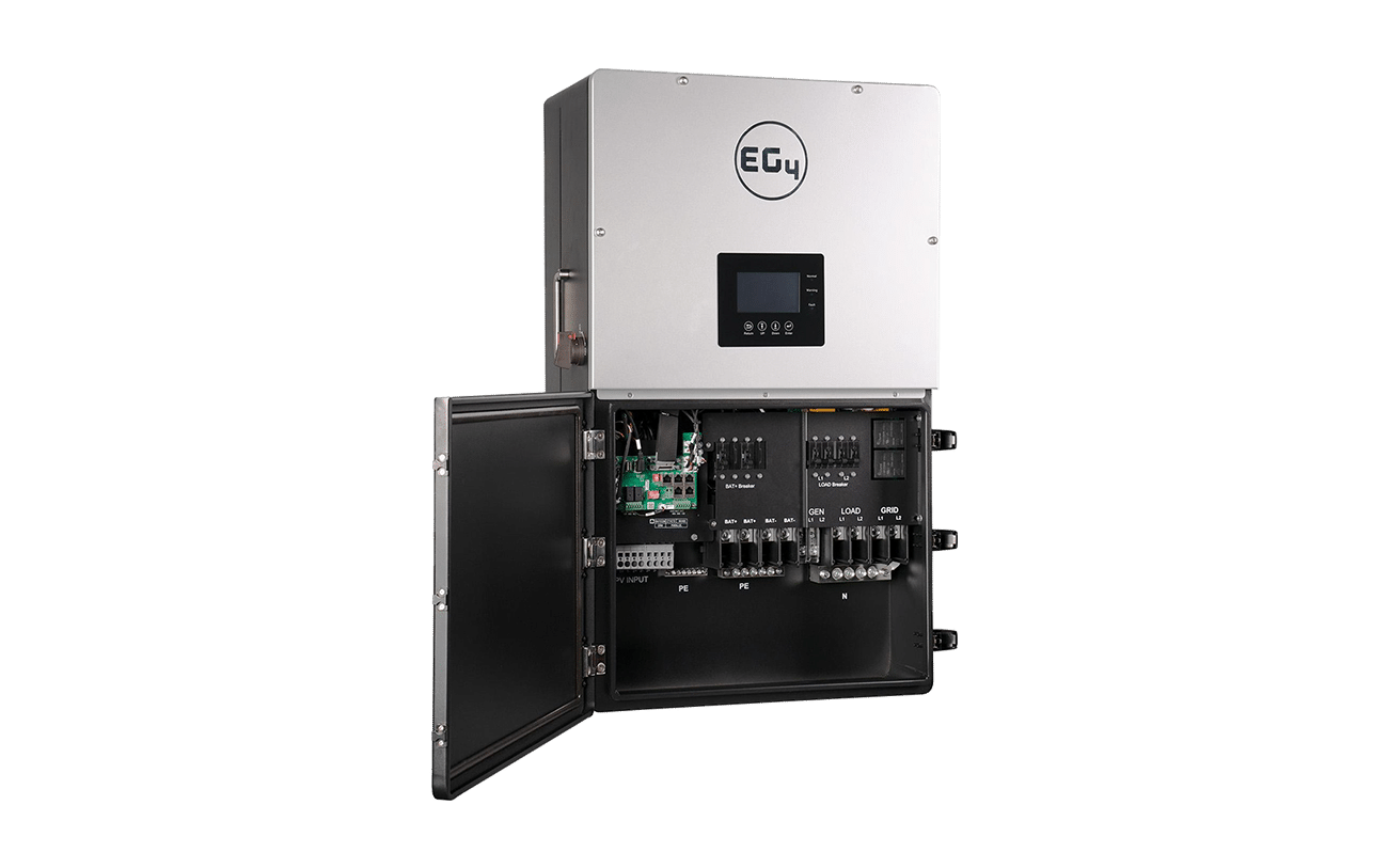 EG4 18kPV all-in-one hybrid solar inverter, open angle view