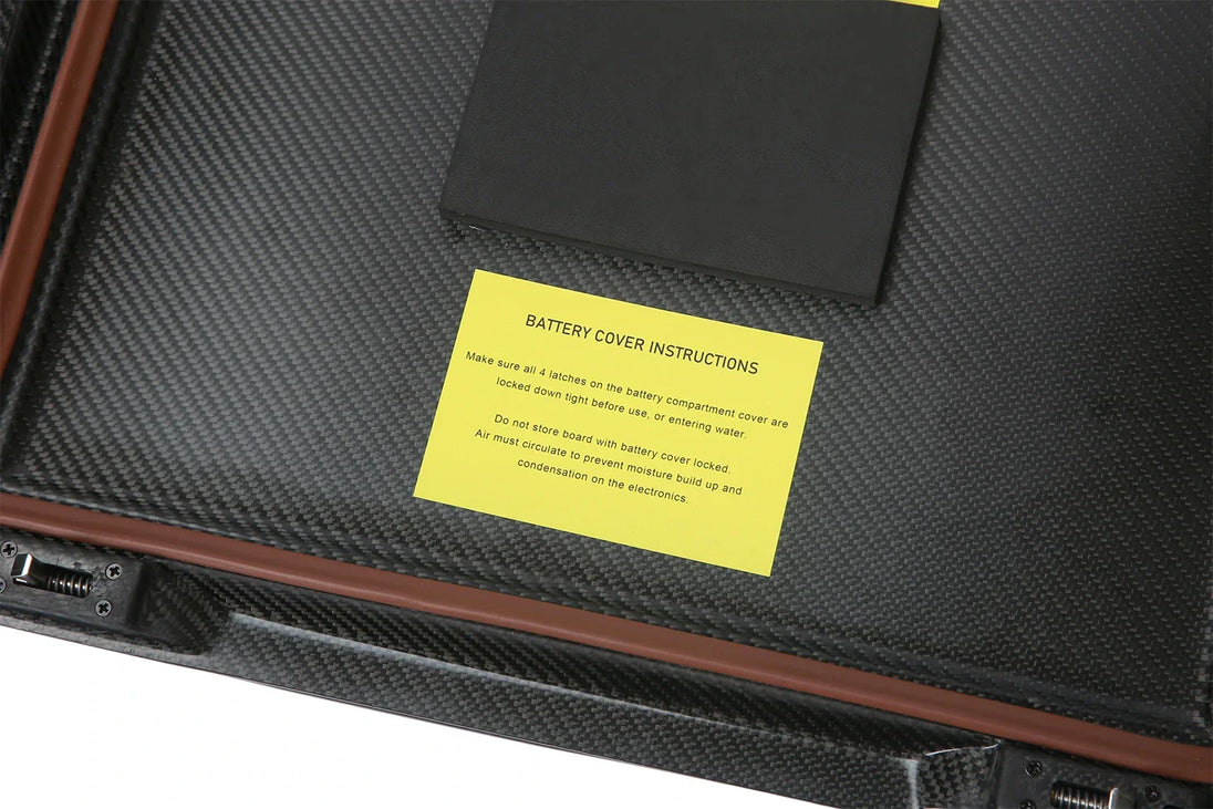 EWAVE V2-6000 jetboard battery bay seal and warning label