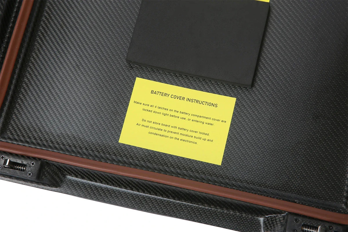 EWAVE V2-6000 jetboard battery bay seal and warning label