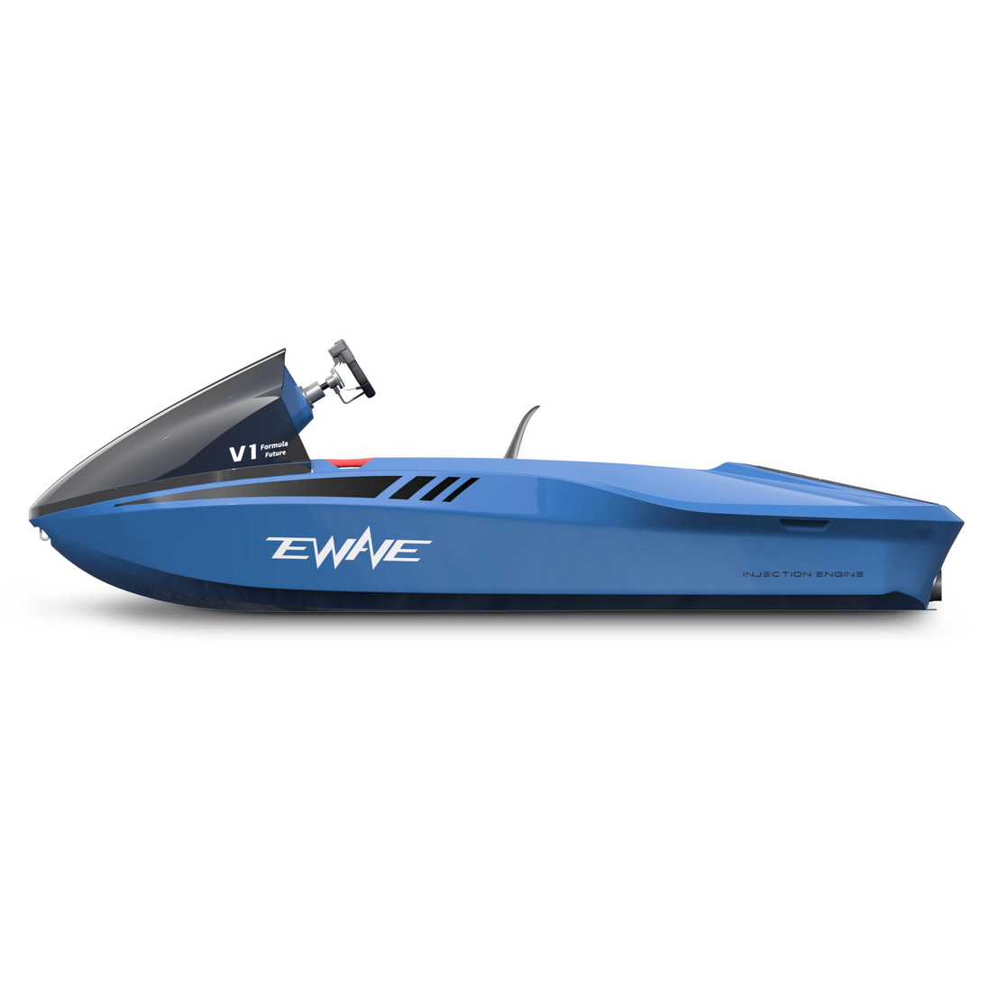 EWAVE Formula Future EWE1 electric jet boat in blue, side view