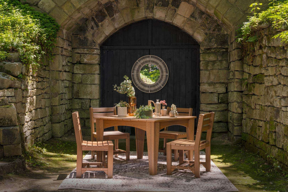 LuxCraft Celeste poly outdoor dining set with Island table and chairs