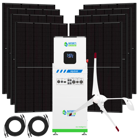 MyGrid 10K Gen 2 with eight 440W solar panels and a 350W wind turbine