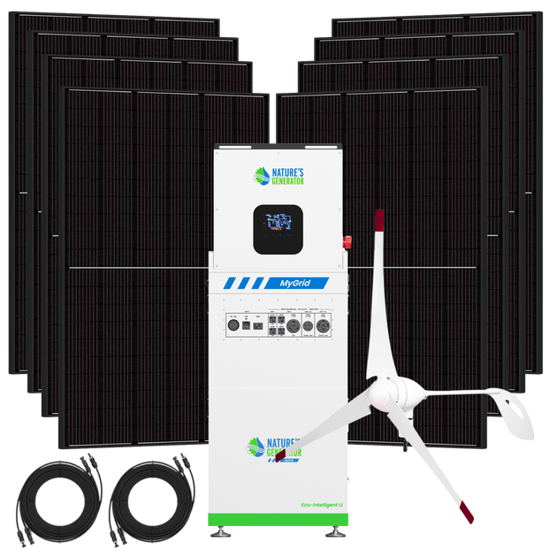 MyGrid 10K Gen 2 with eight 440W solar panels and a 350W wind turbine