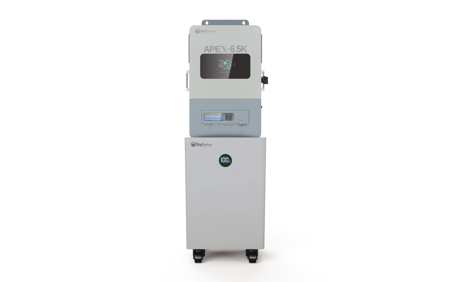 BigBattery NEXUS 48V 15 kWh LiFePO4 battery paired with APEX 6.5K off-grid inverter