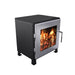 Stainless steel door on a Satin Black Nova-platform firebox
