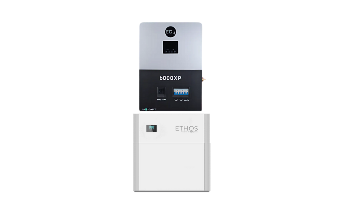 BigBattery ETHOS battery stack with EG4 6000XP off-grid inverter kit
