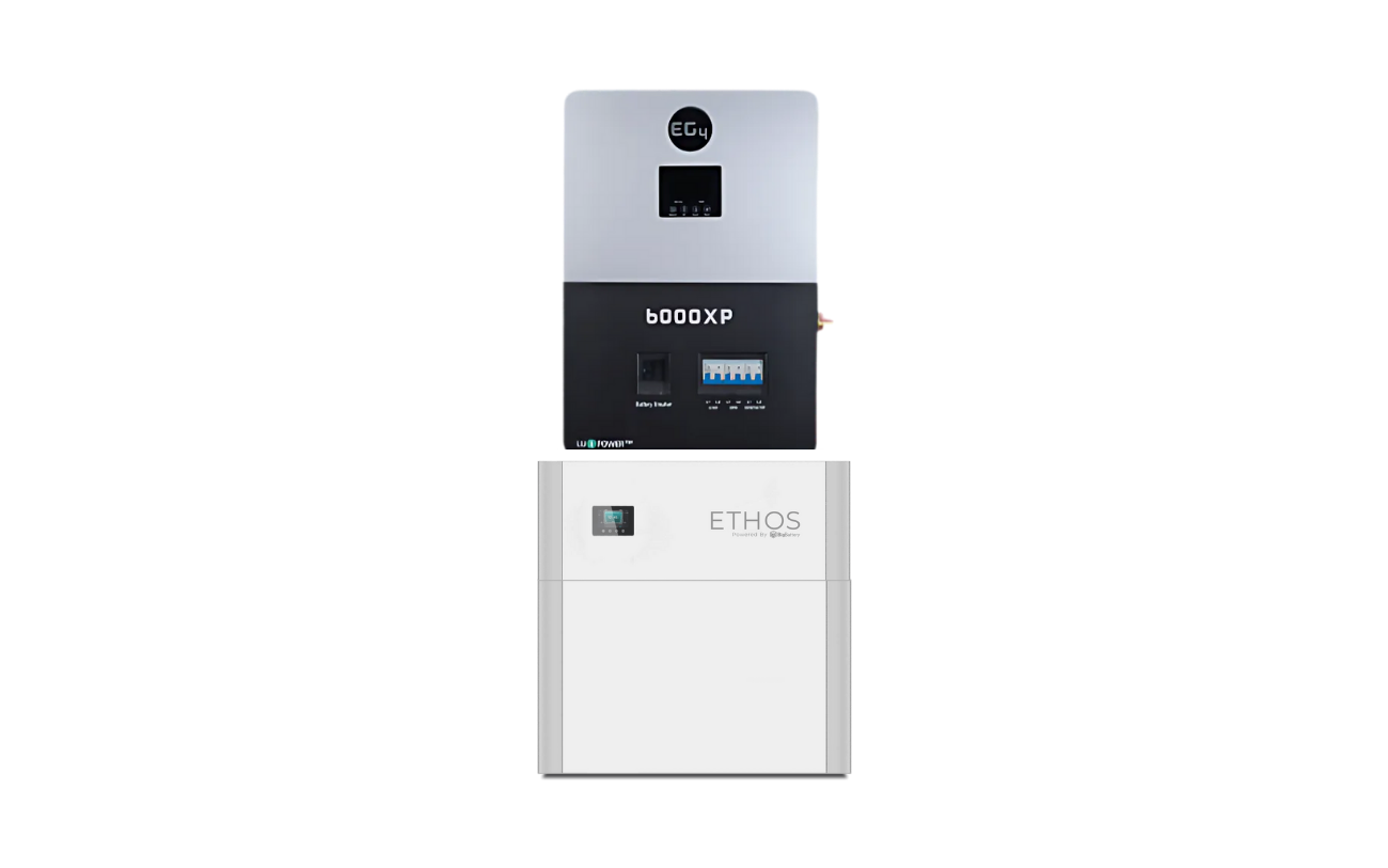 BigBattery ETHOS battery stack with EG4 6000XP off-grid inverter kit