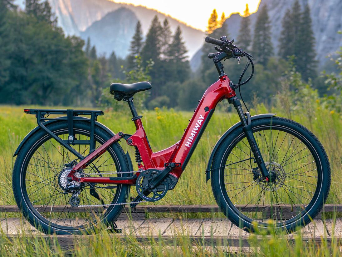 Himiway A7 e-bike in Red on a mountain road
