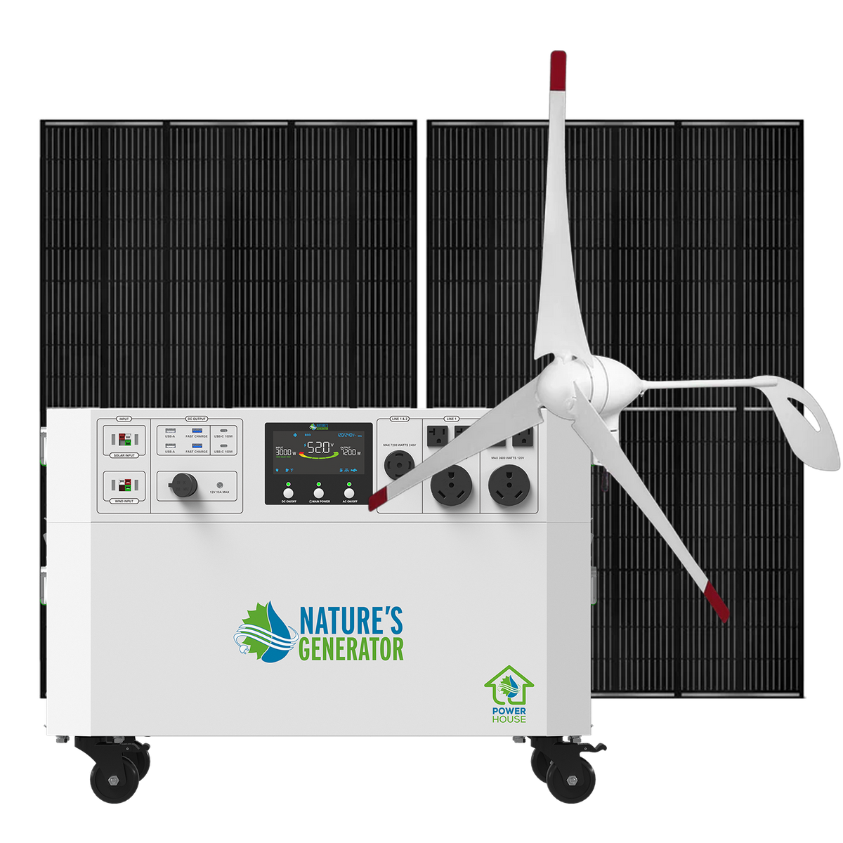 Powerhouse 7200 Gen 2 with 440W solar panels and a 350W wind turbine