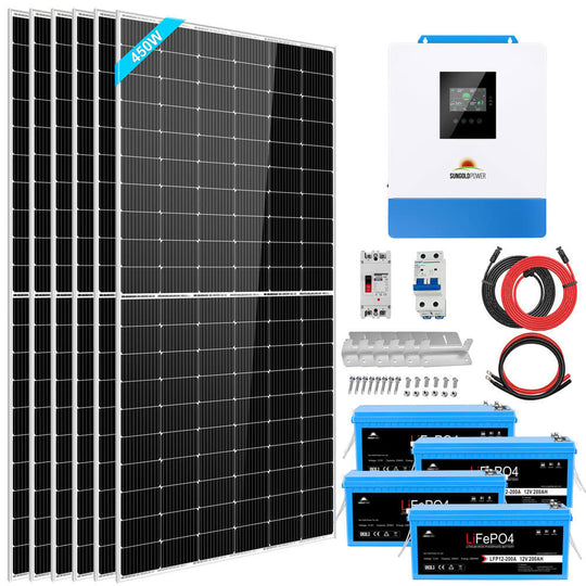 Sungold Power SGK-5PRO RV solar kit, 5000W 48V WiFi with 10.24kWh LiFePO4 battery and 6 x 450W solar panels