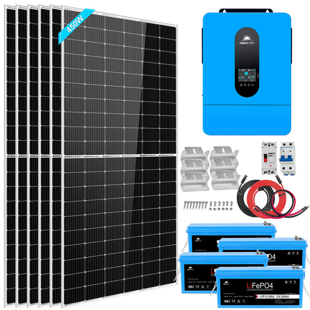 Sungold Power SGK-65PRO RV off-grid solar kit, 6500W 48V with 10.24kWh lithium battery and 6 x 450W solar panels