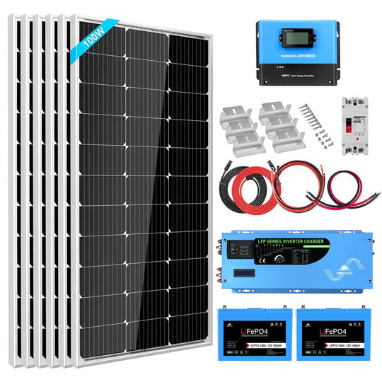 Sungold Power SGK-PRO3100ah off-grid solar kit, 3000W inverter with 100Ah LiFePO4 battery and 600W solar