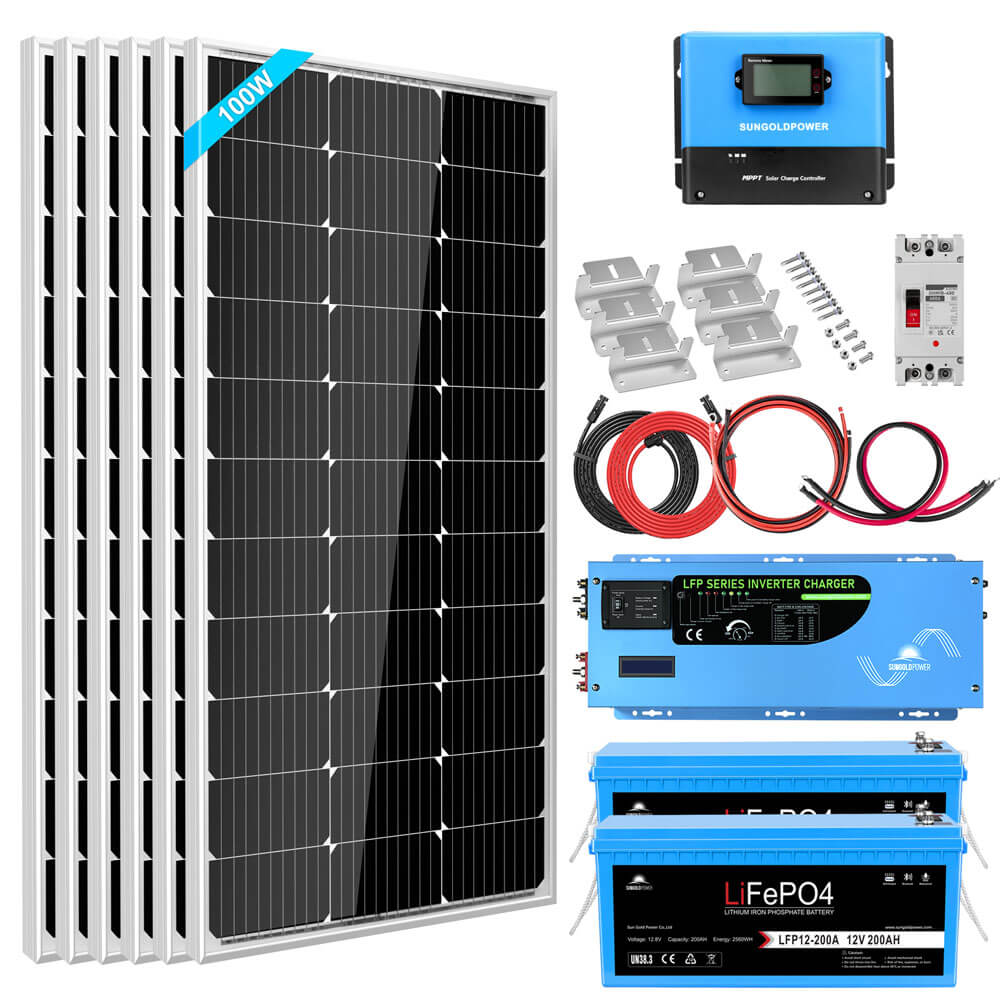 Sungold Power SGK-PRO3200ah off-grid solar kit, 3000W inverter with 200Ah LiFePO4 battery and 600W solar