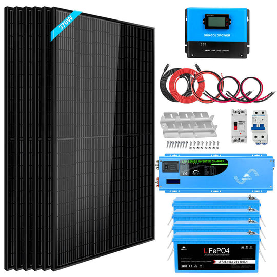 Sungold Power SGK-PRO62 RV off-grid solar kit, 6000W 24V with 10.24kWh lithium battery and 6 x 370W solar panels