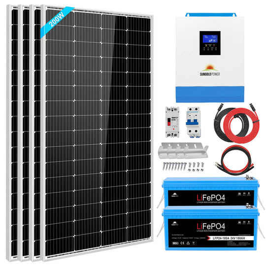 Sungold Power SGKT-3PRO RV solar kit, 3000W 24V inverter with lithium battery and 800W solar panels