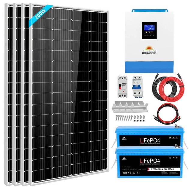 Sungold Power SGKT-3PRO RV solar kit, 3000W 24V inverter with lithium battery and 800W solar panels