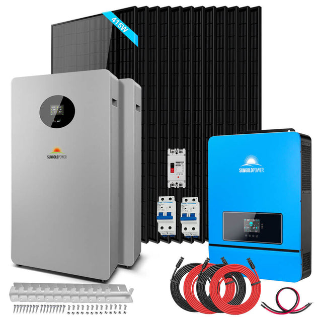 Sungold Power SGM-8K20T off-grid solar kit, 8000W inverter with 20.48kWh LiFePO4 battery and 12 x 415W solar panels