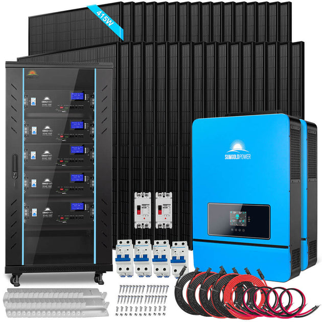 Sungold Power SGR-16K25E off-grid solar kit, 16kW with 25.6kWh LiFePO4 battery and 32 x 415W solar panels