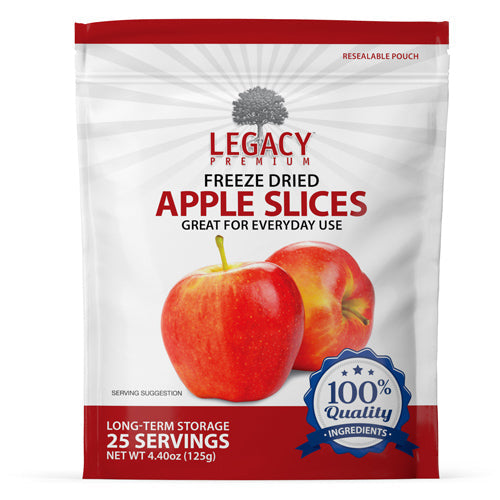 Legacy Food Storage 25 Serving Freeze-Dried Apple Slices Pouch - 6 pack pouch front packaging