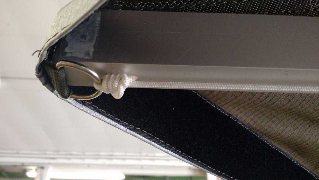 Self-storing guide ropes attached to BunduAwn arm