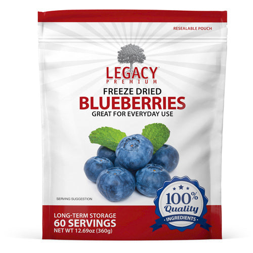 Legacy Food Storage 60 Serving Freeze-Dried Blueberries Pouch - 6 pack pouch packaging front view