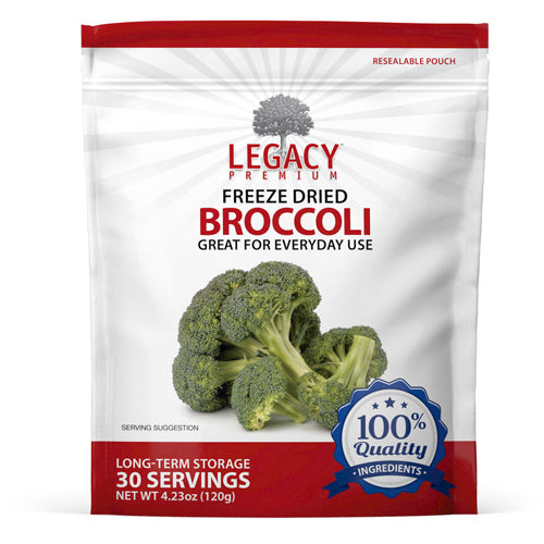 Legacy Food Storage 30 Serving Freeze Dried Broccoli Pouch - 6 pack pouch packaging front view