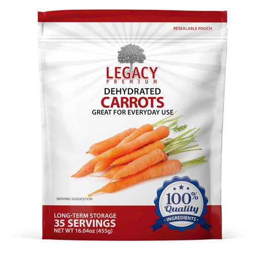 Legacy Food Storage 35 Serving Dehydrated Carrots Pouch - 6 pack pouch packaging front view